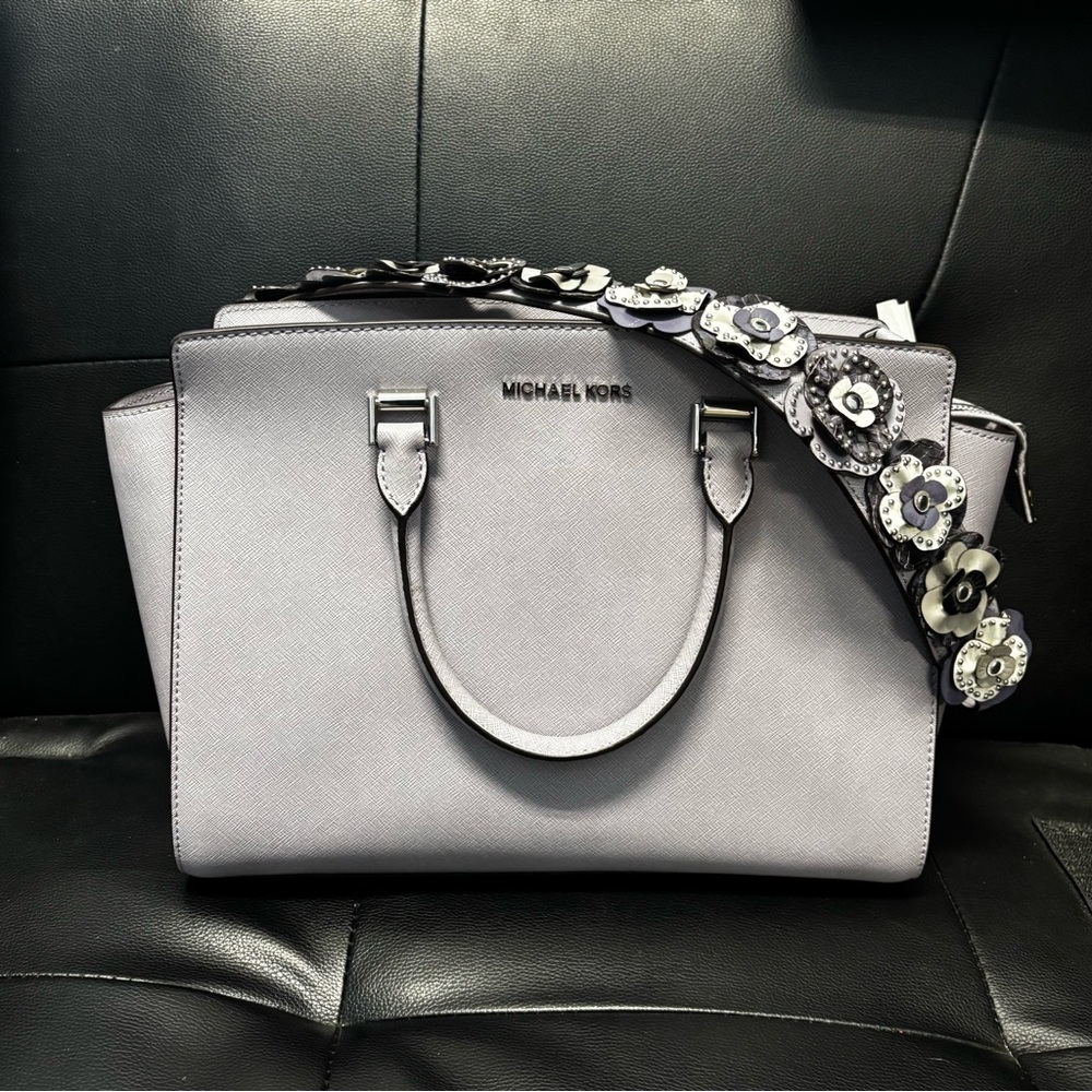 Michael Kors Satchel in Lilac with Floral Embellished Strap
